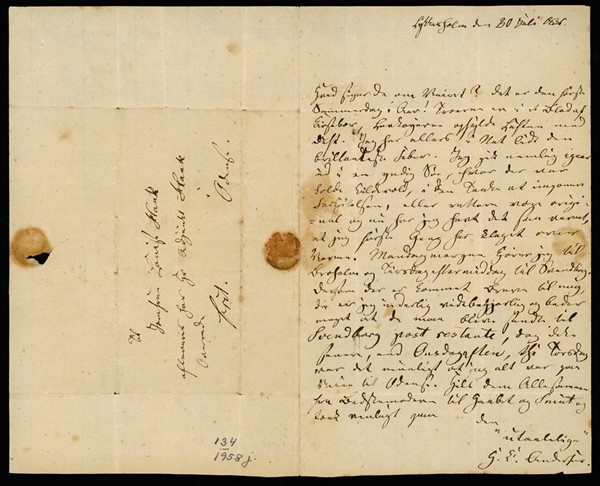 Brev fra H.C. Andersen til Louise Hanck (30/07-1836)